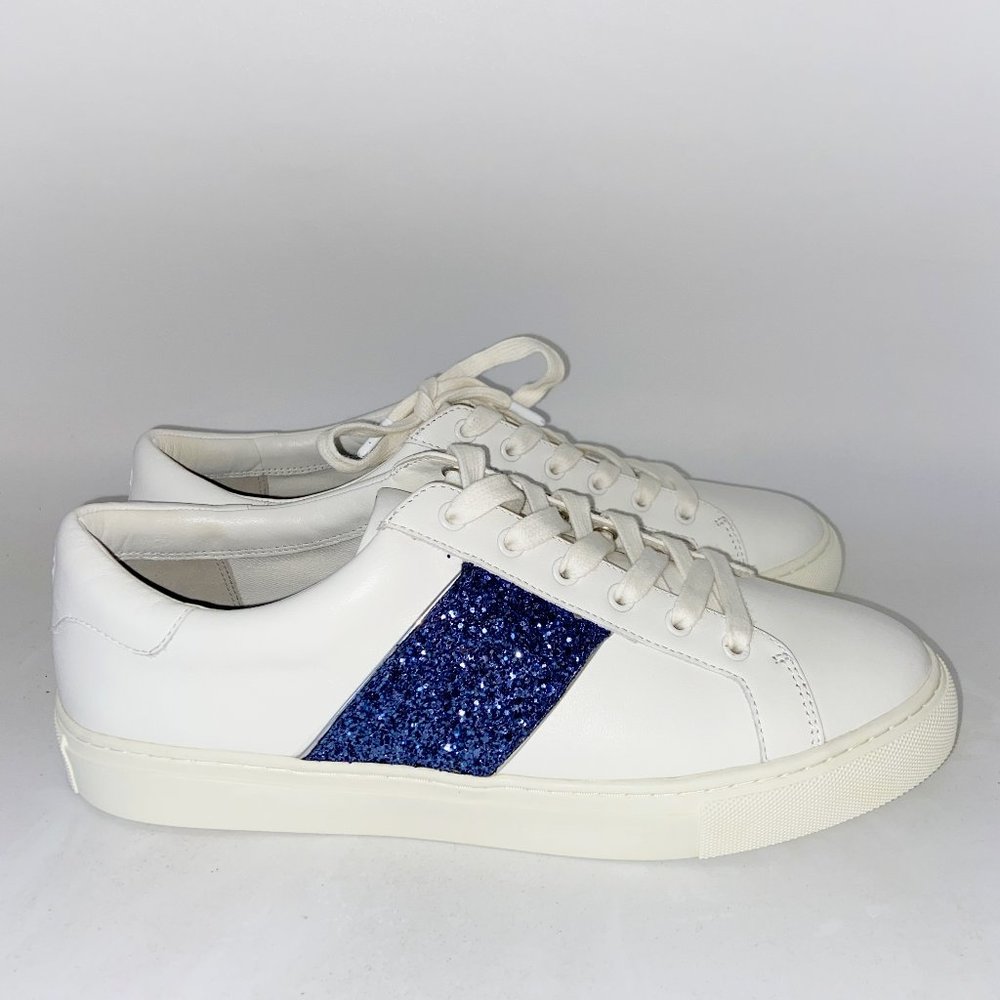 Tory Burch Snow White Navy Carter Glitter Lace-Up Sneakers Size 10.5M